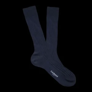 Canali Socks | Navy Ribbed Cotton Socks