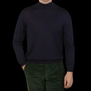 Fedeli Knitwear | Navy 140S Wool Mockneck Sweater