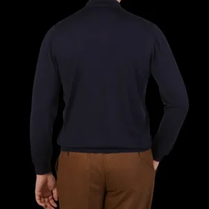 Fedeli Polo Shirts | Navy 140S Wool Polo Shirt
