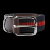 Hardy Parsons Belts | Navy Striped Canvas Brown Leather 35Mm Belt