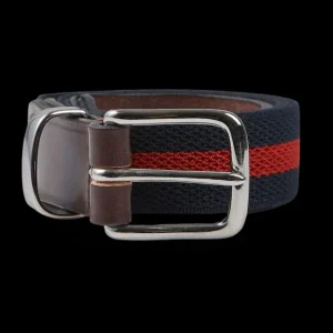 Hardy Parsons Belts | Navy Striped Canvas Brown Leather 35Mm Belt