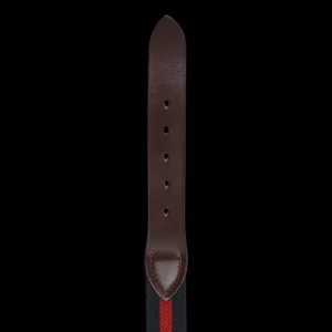 Hardy Parsons Belts | Navy Striped Canvas Brown Leather 35Mm Belt