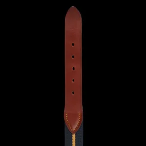 Hardy Parsons Belts | Navy Striped Canvas Cognac Leather 35Mm Belt