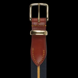 Hardy Parsons Belts | Navy Striped Canvas Cognac Leather 35Mm Belt