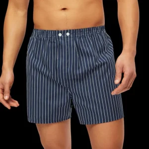 Derek Rose Underwear | Navy Striped Cotton Classic Fit Boxers