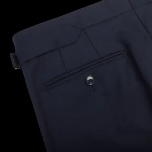 Baltzar Sartorial Trousers | Navy Super 100'S Wool Flat Front Suit Trousers