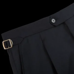 Studio 73 Trousers | Navy Super 130S Wool Pleated Suit Trousers