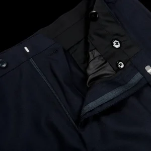 Baltzar Sartorial Trousers | Navy Super 100'S Wool Pleated Suit Trousers