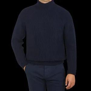 Inis Meain Knitwear | Navy Wool Cashmere Boatbuilder Rollneck