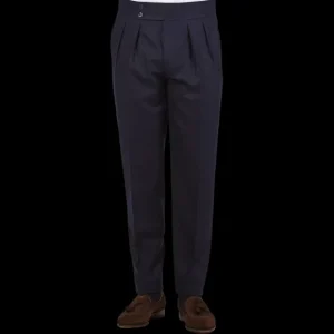 Luigi Bianchi Trousers | Navy Wool Flannel Pleated Trousers