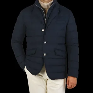 Herno Coats & Jackets | Navy Wool Norfolk Down Padded Blazer Jacket