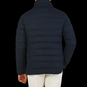 Herno Coats & Jackets | Navy Wool Norfolk Down Padded Blazer Jacket
