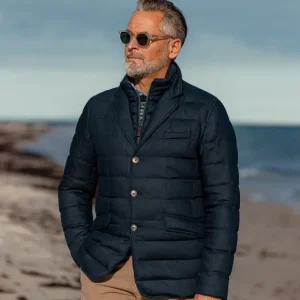 Herno Outerwear | Navy Wool Norfolk Down Padded Blazer Jacket