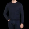 Gran Sasso Knitwear | Navy Wool Silk Crew Neck Sweater