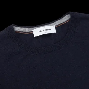 Gran Sasso Knitwear | Navy Wool Silk Crew Neck Sweater