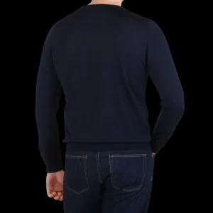Gran Sasso Knitwear | Navy Wool Silk Crew Neck Sweater