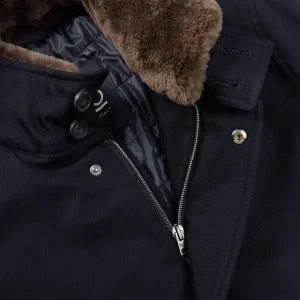 Herno Outerwear | Navy Wool Twill Beaver Collar Jacket