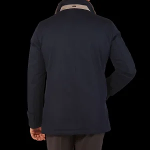 Herno Coats & Jackets | Navy Wool Twill Beaver Collar Jacket