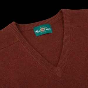 Alan Paine Knitwear | Nebula Red Brown Lambswool V-Neck