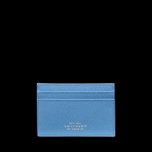 Smythson Wallets | Nile Blue Panama Leather Flat Card Holder