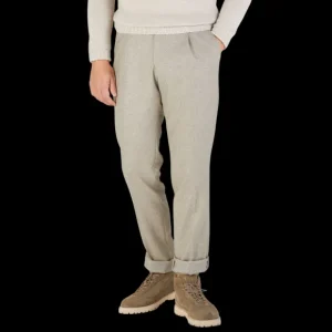 Studio 73 Trousers | Oatmeal Beige Wool Flannel Pleated Trousers