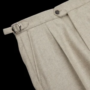 Studio 73 Trousers | Oatmeal Beige Wool Flannel Pleated Trousers