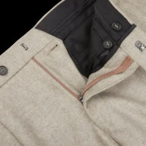 Studio 73 Trousers | Oatmeal Beige Wool Flannel Pleated Trousers