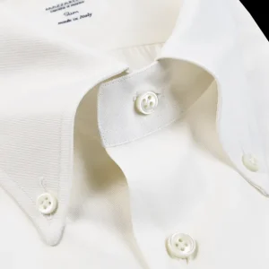 Mazzarelli Shirts | Off White Cotton Twill Button Down Slim Shirt