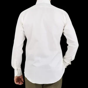 Mazzarelli Shirts | Off White Cotton Twill Button Down Slim Shirt