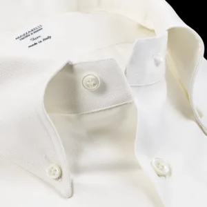 Mazzarelli Shirts | Off White Cotton Twill Button Down Slim Shirt