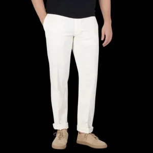 Canali Trousers | Off-White Cotton Stretch Flat Front Chinos