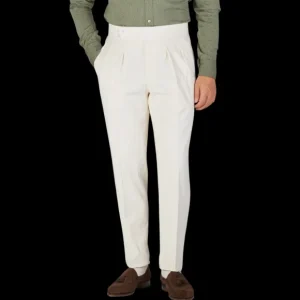 Luigi Bianchi Trousers | Off-White Cotton Twill Pleated Trousers