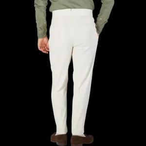 Luigi Bianchi Trousers | Off-White Cotton Twill Pleated Trousers