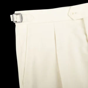 Studio 73 Trousers | Off-White Wool Flannel Pleated Trousers