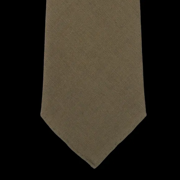 Dreaming Of Monday Ties | Olive Green 7-Fold Vintage Linen Tie