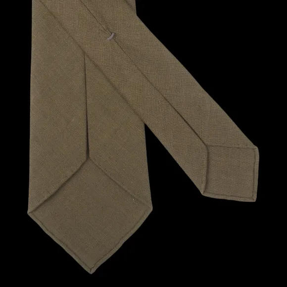 Dreaming Of Monday Ties | Olive Green 7-Fold Vintage Linen Tie