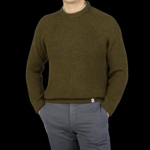 Peregrine Sweaters | Olive Green Merino Wool Ford Crewneck