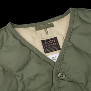 Taion Outerwear | Olive Green Nylon Down V-Neck Button Vest