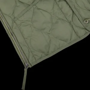 Taion Gilets | Olive Green Nylon Down V-Neck Button Vest