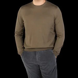 Filippo de Laurentiis Knitwear | Olive Green Super 120S Merino Crew Neck