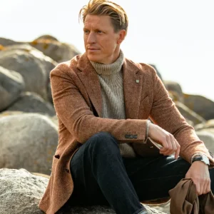 Studio 73 Blazers | Orange Herringbone Wool Tweed Blazer