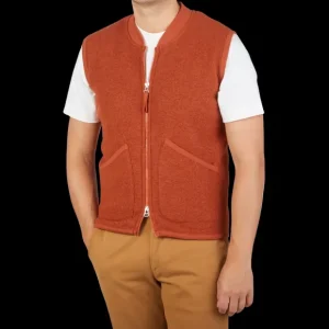 Universal Works Gilets | Orange Wool Fleece Zip Waistcoat