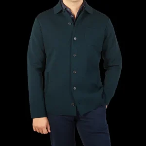 Maurizio Baldassari Knitwear | Petrol Green Milano Knitted Wool Overshirt