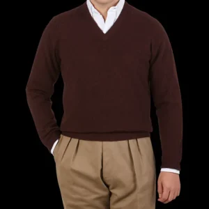 Alan Paine Knitwear | Raisin Brown Lambswool V-Neck