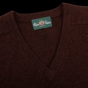 Alan Paine Knitwear | Raisin Brown Lambswool V-Neck