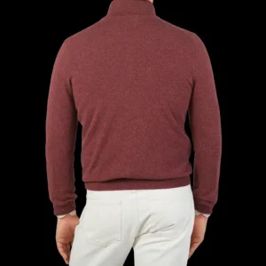 Gran Sasso Sweaters | Raspberry Red Cashmere 1/4 Zip Sweater