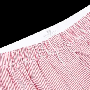 Sunspel Underwear | Red Stripe Cotton Poplin Boxer Shorts