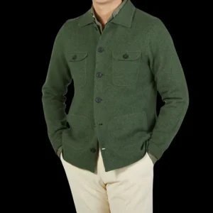 Alan Paine Outerwear | Rosemary Green Lambswool Two Pocket Overshirt