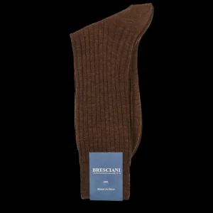 Bresciani Socks | Rust Brown Ribbed Wool Nylon Socks