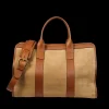 Frank Clegg Weekend Bags | Sand Suede Cognac Leather Small Travel Duffle